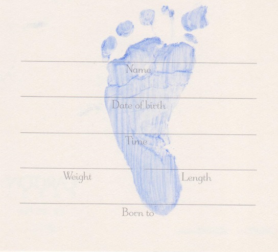 Imp Prints Co Blue hand and footprint over text