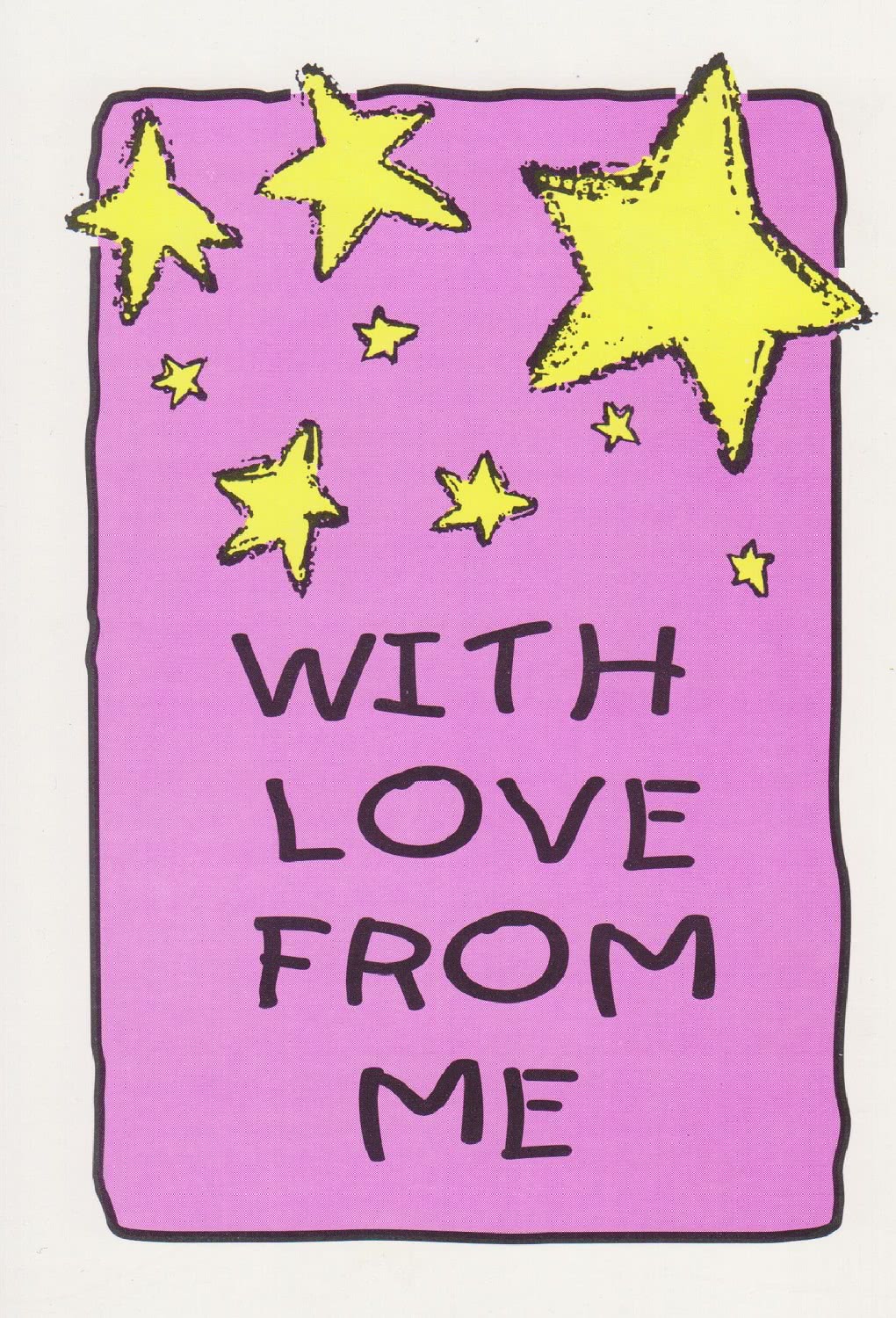 The Best Mother's Day Card. The front has yellow stars on a Purple background. Text says "With love from me" and has a framed space to make a hand or footprint. These make nice keepsakes for parents
