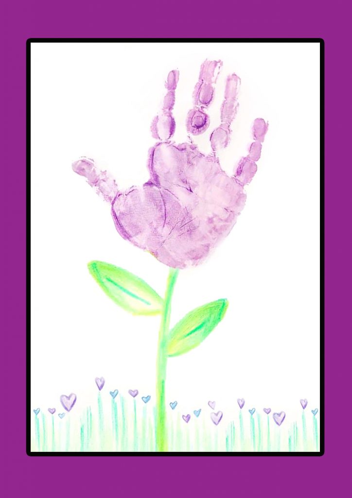 Imp Prints Co hand print footprint art flower with purple hand print